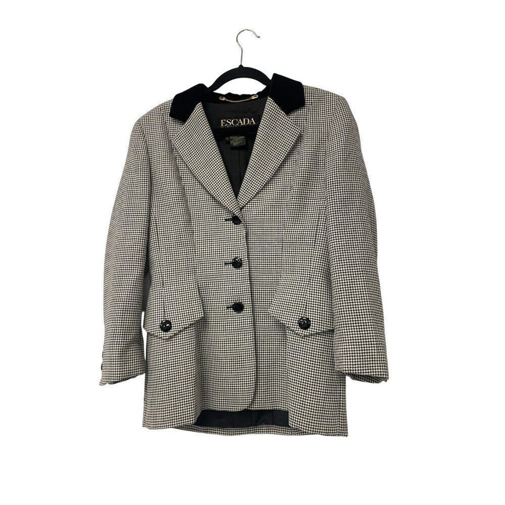 Escada Margaretha Ley Womens Blazer 38 M Black White Wool Tweed Houndstooth VTG